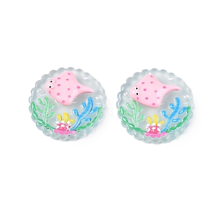 Ocean Theme Flat Round Resin Cabochons CRES-T025-02A-1