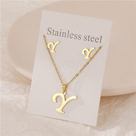 Stainless Steel Letter Pendant Necklaces & Stud Earrings Sets WG3FD2C-25-1