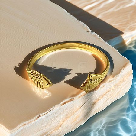 Marine 304 Stainless Steel Cuff Bangles for Women BJEW-Z147-01G-03-1