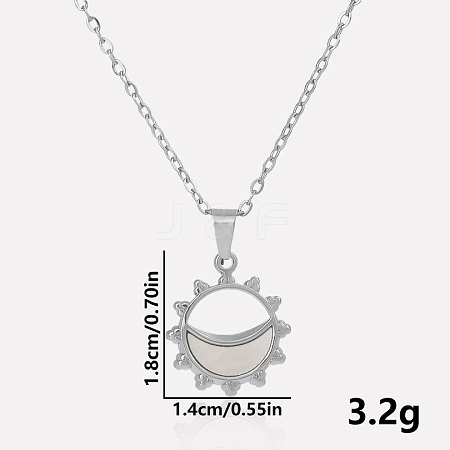 Stylish 304 Stainless Steel Pave Natural White Shell Crescent Moon Sun Pendant Necklaces BR0389-2-1