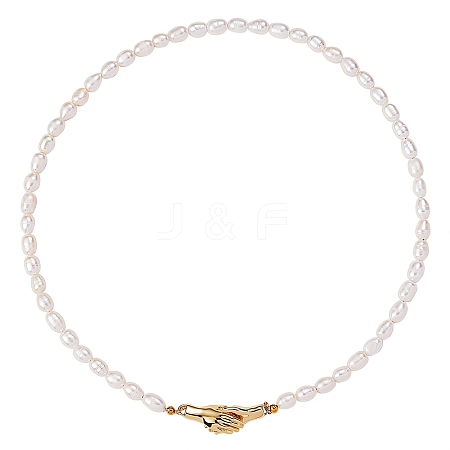 Vintage Natural Pearl Beaded Necklace with Hand in Hand Clasp for Women NJEW-SW00012-1