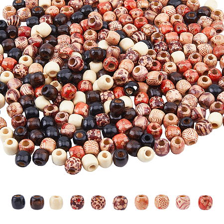 DICOSMETIC 450Pcs 4 Styles Dyed Natural Maple Wood Beads WOOD-DC0001-14-1