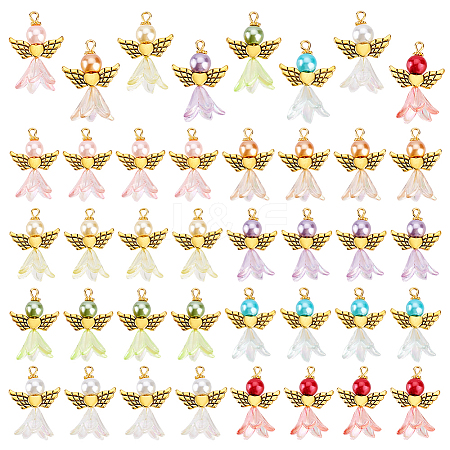 48Pcs 8 Color Alloy & Acrylic Pendants PALLOY-PH01791-1
