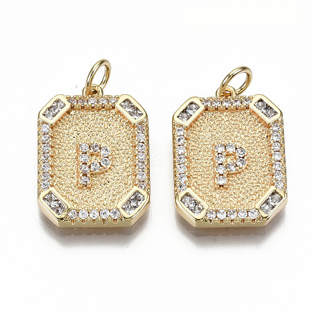 Brass Micro Pave Clear Cubic Zirconia Pendants KK-S356-234P-G-NF-1