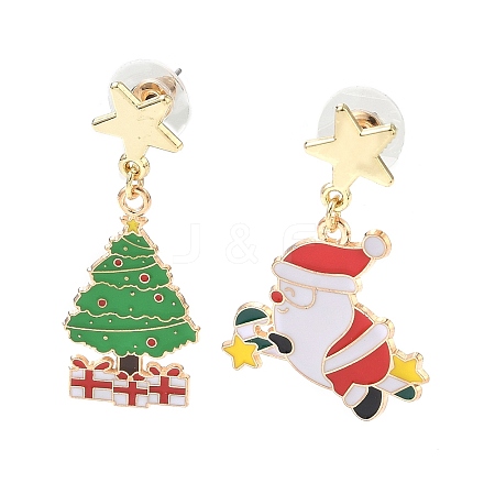 Christmas Alloy Enamel Dangle Stud Earrings EJEW-F399-04A-G-1