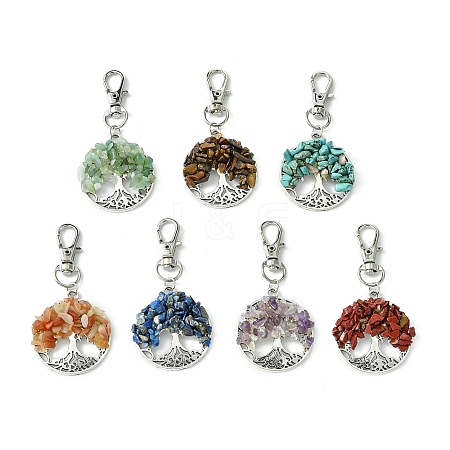 7Pcs Tree of Lif Gemstone Chip Pendant Decorations HJEW-JM02126-1