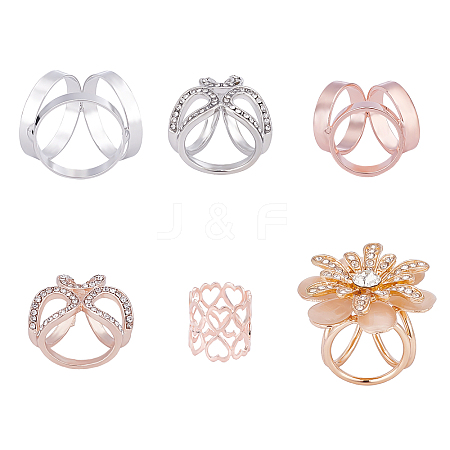 CHGCRAFT 6Pcs 6 Styles Alloy Women Lady Girls Fashion Scarf Ring Buckle JEWB-CA0001-02-1