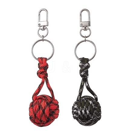 2Pcs Alloy Polyester Spandex Woven Ball Keychain KEYC-JKC01170-1