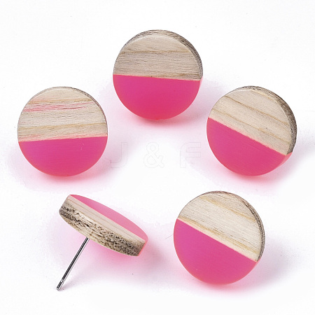 Transparent Resin & Wood Stud Earrings EJEW-N017-003A-D05-1