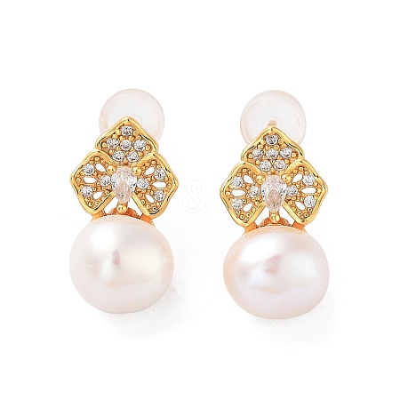 Flower Natural Pearl Stud Earrings for Women EJEW-E303-22G-1