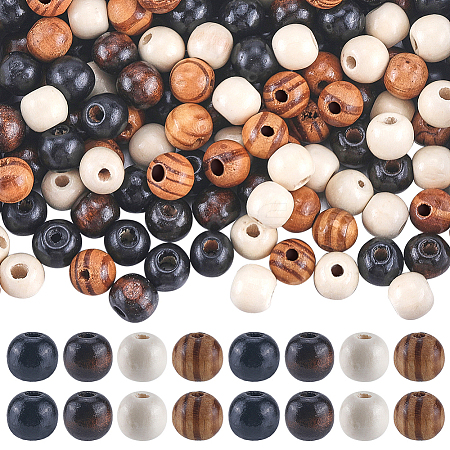 400Pcs 4 Styles  Natural Wood Beads WOOD-GF0002-15B-1