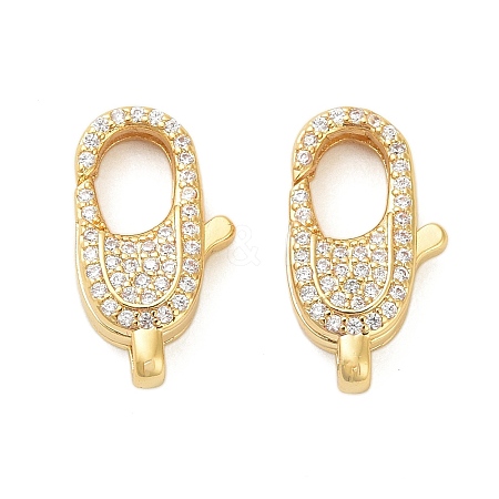 Oval Brass Micro Pave Clear Cubic Zirconia Lobster Claw Clasps KK-I354-01G-03-1