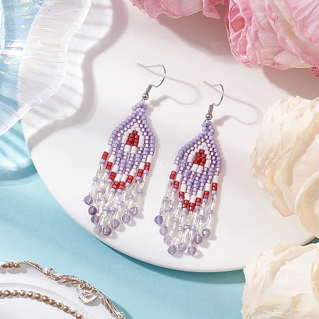 Natural Amethyst Rhombus Dangle Earrings EJEW-MZ00567-05-1