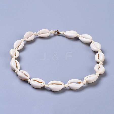 Cowrie Shell Beaded Necklaces NJEW-JN02397-01-1