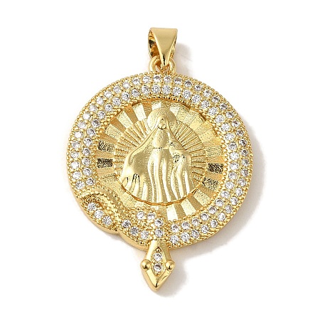 Rack Plating Brass Micro Pave Clear Cubic Zirconia Pendants KK-P267-14A-G-1
