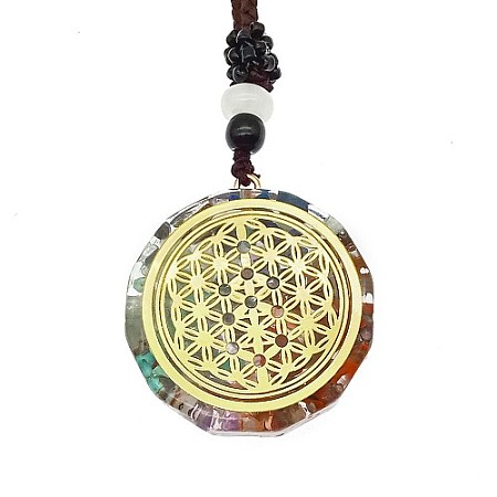 Orgonite Chakra Natural & Synthetic Mixed Stone Pendant Necklaces QQ6308-12-1