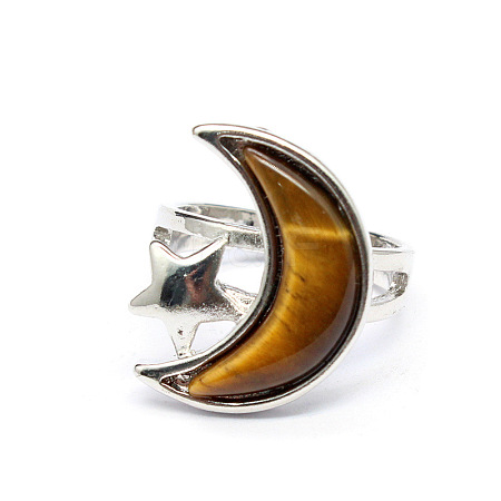 Moon & Star Natural Tiger Eye Adjustable Rings PW-WGCB712-05-1