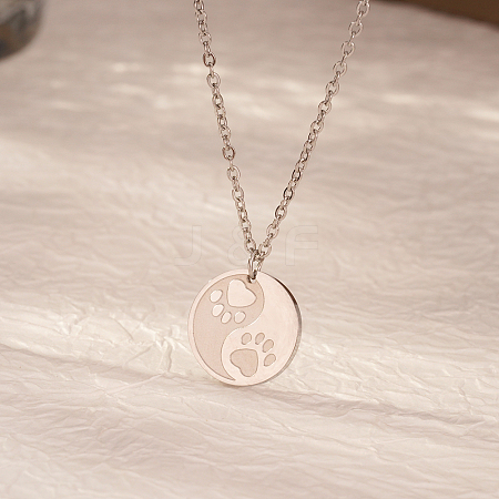 Stainless Steel Yin-yang Cat Paw Print Pendant Necklaces for Women's Daily Wear CT7877-1