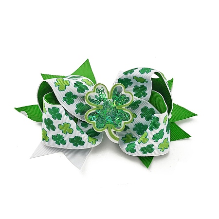 Saint Patrick's Day Bowknot Polyester & Iron Alligator Hair Clips OHAR-H011-02A-1