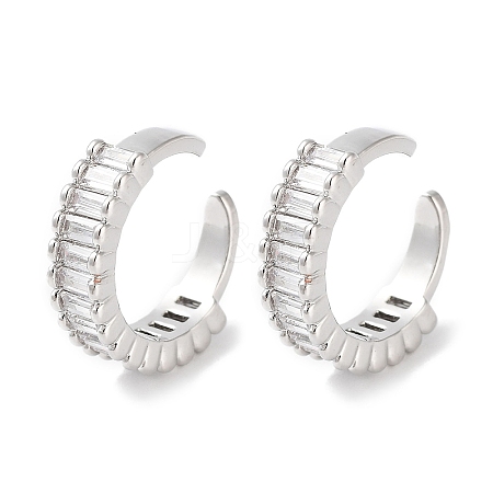 Rectangle Brass Cubic Zirconia Cuff Earrings for Women LS-EJEW-E310-09P-1