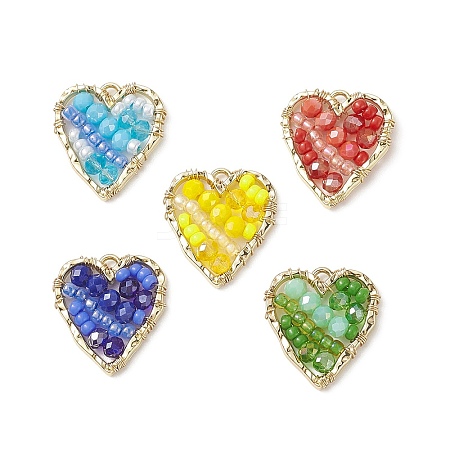 5Pcs 5 Color Japanese Seed & Glass Beaded Pendant PALLOY-TA00017-1