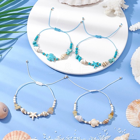 4Pcs 4 Styles Shell Braided Bead Bracelets BJEW-TA00590-1