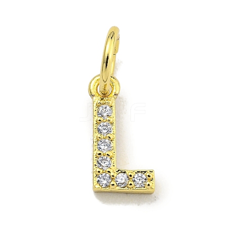 Letter Brass Micro Pave Clear Cubic Zirconia Pendants KK-K354-06G-L-1