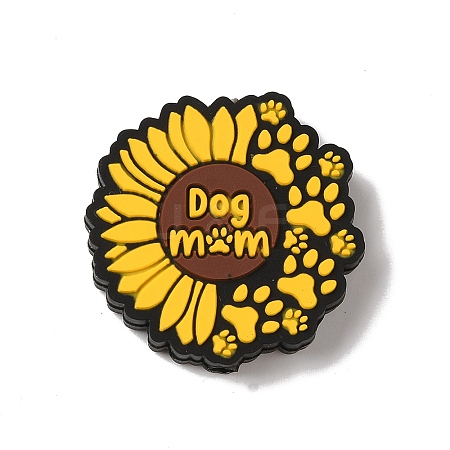 Sunflower With Paw Print Silicone Focal Beads SIL-G011-06-1