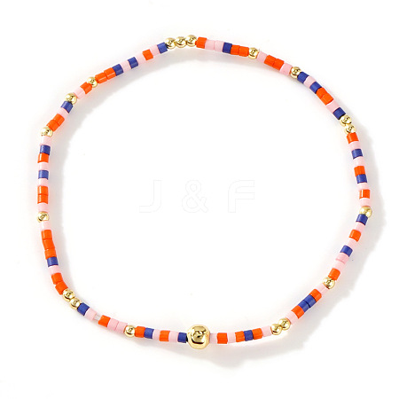 Bohemian Glass Seed Beads & Brass Stretch Bracelets for Women TI8364-8-1