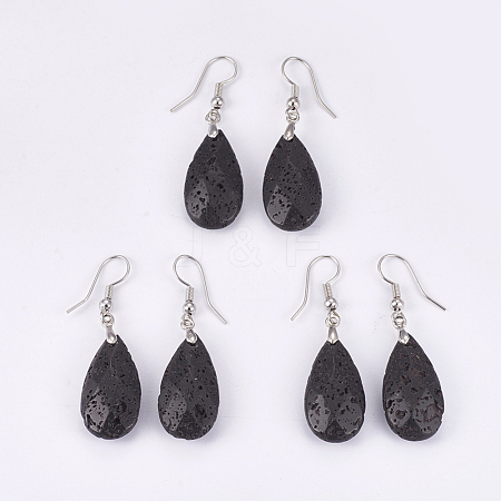 Natural Lava Rock Dangle Earrings EJEW-P150-A010-1