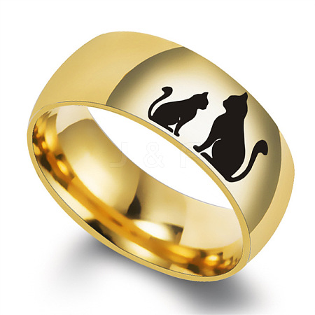 Cat Shape Pattern 201 Stainless Steel Finger Rings FS-WG30D97-05-1