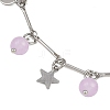 201 Stainless Steel Moon Star & Natural Dyed Malaysia Jade Round Charm Brass Bar Link Chain Anklets AJEW-AN00732-01-4