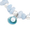 Alloy Enamel Shell Shape Charm White Round Shell Pearl & Natural Dyed Aquamarine Chip Beaded Anklets AJEW-AN00734-02-4