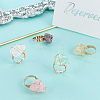 5Pcs 5 Styles Natural Yellow Quartz & Fluorite & Rose Quartz & Amethyst & Quartz Crystal Adjustable Finger Rings RJEW-FG0001-02-4