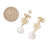 Natural Keshi Pearl Flower with Bowknot Dangle Stud Earrings EJEW-JE06726-4