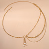 Alloy Cable Chain with Plastic Pearl Oval Bead Tassel Waist Belly Chains for Women FS-WG1E790-01-3