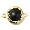 Brass Pave Black Glass Half Round Links Connector Charms KK-K388-19G-1