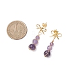 Natural Amethyst Bowknot with Round Dangle Stud Earrings EJEW-JE06780-02-3