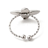 Non-Tarnish 304 Stainless Steel Owl Open Cuff Rings for Women RJEW-H136-01P-3