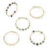Herringbone Wire-Wrapped Natural Mixed Gemstone Brass Cuff Bangles BJEW-JB14039-2