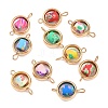 CCB Plastic Frame with Polymer Clay Flower Beads Flat Round Links Connector Charms KK-D103-03G-1