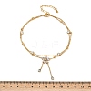 304 Stainless Steel Pave Clear Cubic Zirconia & Crystal Rhinestone Double Layer Flower Charm Anklets for Women AJEW-G069-02G-5