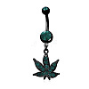 Maple Leaf 316L Surgical Stainless Steel Pave Teal Cubic Zirconia Curved Barbell Dangle Belly Rings FS-WG72B10-01-2