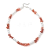 Natural South Red Agate Chip & Glass Pearl Round Beaded Necklaces for Women NJEW-JN05609-2