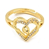 Heart with Letter Rack Plating Brass Micro Pave Clear Cubic Zirconia Adjustable Rings for Women RJEW-I105-01G-Q-2