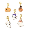 5Pcs 5 Styles Halloween Pumpkin & Ghost Alloy Enamel Pendant Decorations PALLOY-JF02819-1