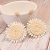 Flower Alloy & Raffia Dangle Stud Earrings FS-WGE45CE-03-1