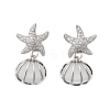 Shell Shape Brass Clear Cubic Zirconia Stud Earrings EJEW-D301-02P-4