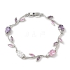Brass Micro Pave Cubic Zirconia Oval & Leaf Link Chain Bracelets for Women BJEW-G764-05P-01-4