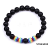 Natural Lava Rock & Glass Round Beaded Stretch Bracelet PW-WG30175-04-1